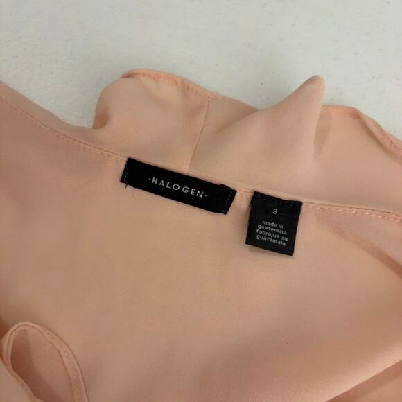 Halogen Blouse Women's Small Pink Ruffle V-Neck Long Sleeve Sheer Career Top - Picture 6 of 8